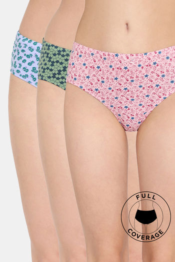 Buy Rosaline Fleur Burst Medium Rise Full Coverage Hipster Panty (Pack of 3) - Assorted